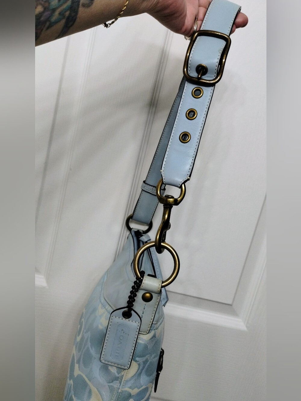 Coach Optic C Vintage Y2K Jacquard And Leather Crossbody Bag Blue - Picture 9 of 12